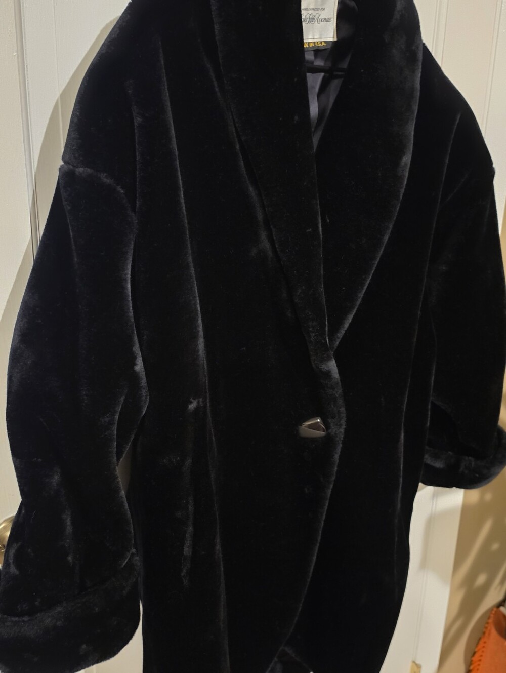 Vtg Saks Fifth Avenue Black Faux Fur Shawl Coat 80s 90s Pristine